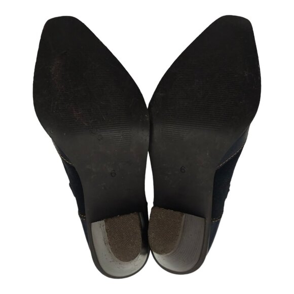 Western Blue Leather Suede Mules Boot Style Clogs Sz 6 Brass Studs Rodeo Slip On - Picture 6 of 12